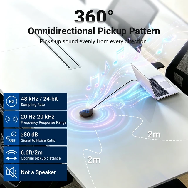 Alt view image 3 of 7 - UM04 USB Microphone AI Cancelling Desktop Omnidirectional Condenser | 48KHz/24Bit, Mute, Mic for Online Meeting Recording Skype Teaching, for Mac Windows Computer Laptop PC Phone (Not Speaker)