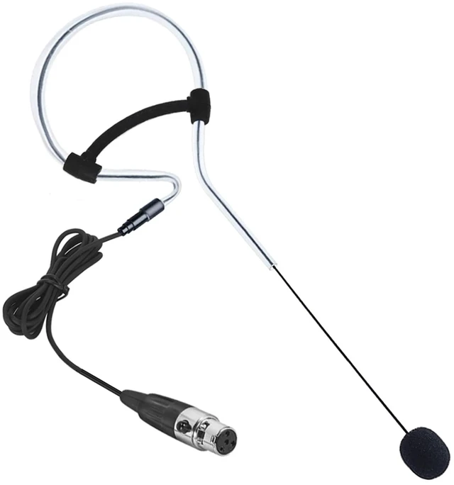 Main image of Black Single Earset Headset Microphone Compatible with Shure | Headworn Over Ear Hanging Condenser Mic for Wireless Bodypack Transmitter System with Mini XLR 4 Pin TA4F Plug
