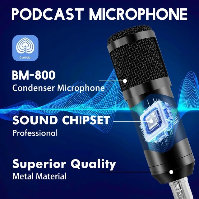 Alt view image 2 of 7 - Podcast Equipment Bundle for 2, V8s Sound Card with Voice Changer | Podcast Equipment with BM-800 Condenser Microphone, Audio Interface for Podcasting, Recording, Singing, Streaming, Gaming