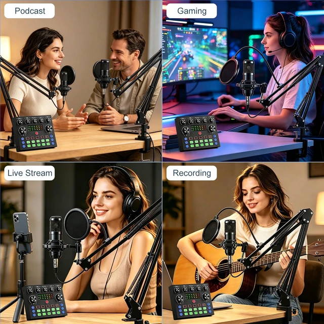 Alt view image 4 of 7 - Podcast Equipment Bundle for 2, V8s Sound Card with Voice Changer | Podcast Equipment with BM-800 Condenser Microphone, Audio Interface for Podcasting, Recording, Singing, Streaming, Gaming