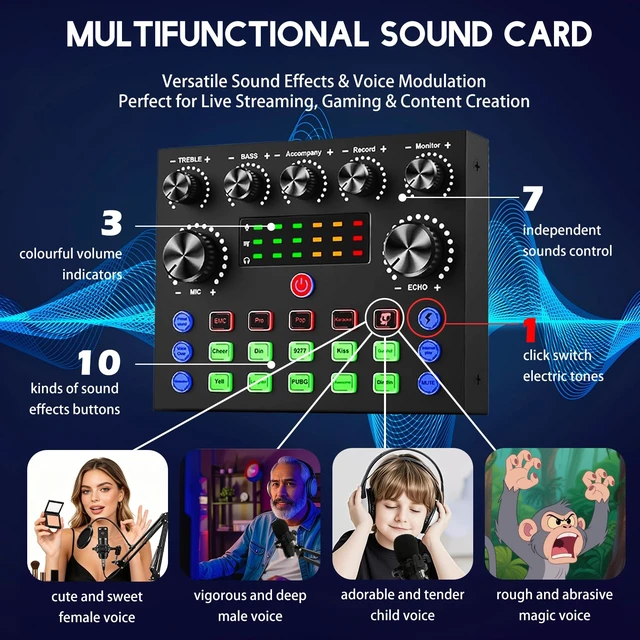 Alt view image 3 of 7 - Podcast Equipment Bundle for 2, V8s Sound Card with Voice Changer | Podcast Equipment with BM-800 Condenser Microphone, Audio Interface for Podcasting, Recording, Singing, Streaming, Gaming