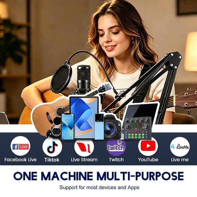 Alt view image 5 of 7 - Podcast Equipment Bundle for 2, V8s Sound Card with Voice Changer | Podcast Equipment with BM-800 Condenser Microphone, Audio Interface for Podcasting, Recording, Singing, Streaming, Gaming