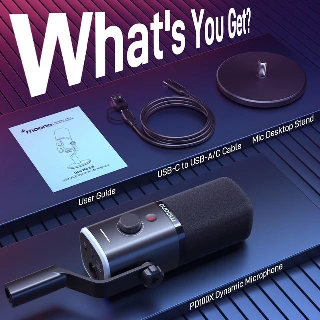 Alt view image 7 of 7 - PD100X USB/XLR Podcast Microphone for PC,Gaming Streaming Dynamic Mic | Noise Reduction,Tap to Mute,Custom RGB, Maono Link Support,Volume & Gain Control,Desktop Stand,for Computer Recording,Meeting