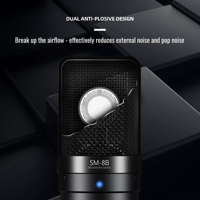 Alt view image 3 of 7 - SM-8B II Studio Condenser Mic with 16mm Diaphragm & Shock Mount | 20Hz-20kHz Response, -36dB Sensitivity, Cardioid Pattern, Shock Mount & POP Filter Included, Requires 48V Phantom Power