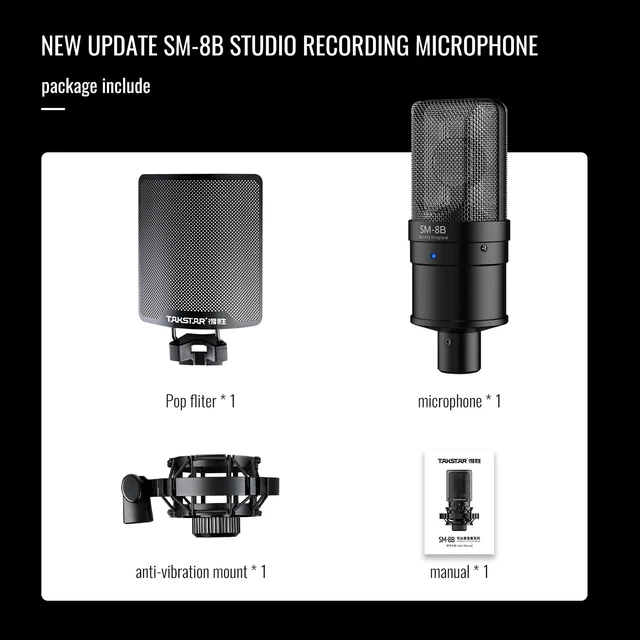 Alt view image 6 of 7 - SM-8B II Studio Condenser Mic with 16mm Diaphragm & Shock Mount | 20Hz-20kHz Response, -36dB Sensitivity, Cardioid Pattern, Shock Mount & POP Filter Included, Requires 48V Phantom Power