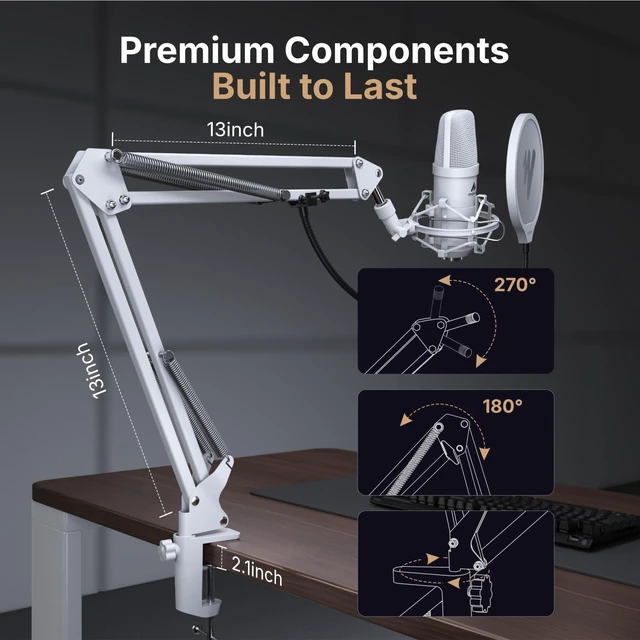 Alt view image 7 of 7 - A04 White USB Microphone, 192kHz/24Bit Condenser Mic for PC Podcast | Plug & Play Computer Cardioid Metal Mic Kit with Pro Sound Chipset for Recording, Gaming, Content Creation, Stream, YouTube