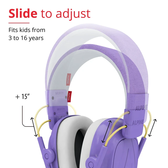 Alt view image 2 of 6 - Muffy Kids Ear Protection Ear Muffs | 3-16 Years | Purple | Autism Sensory Products | 22dB Sound Reduction | Kids Noise Cancelling Ear Muffs | Noise Reduction Headphones for Kids