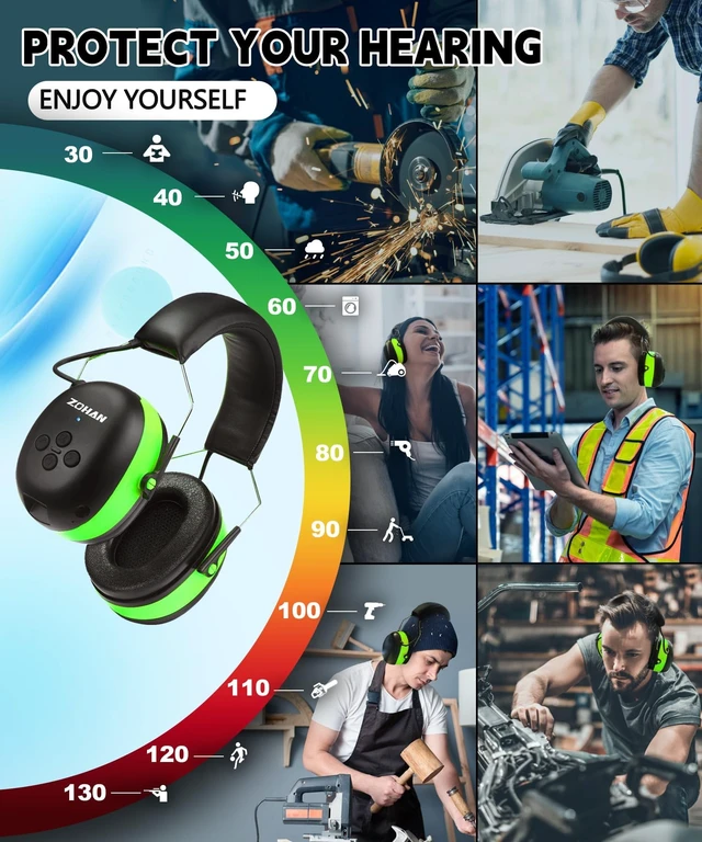 Alt view image 7 of 7 - EM037 6.0 Bluetooth Hearing Protection 25dB NRR Noise Reduction | Earmuffs with 1100mAh Rechargeable Battery, Headphones with 120H Playtime for Mowing, Snowblowing, Construction, Workshops