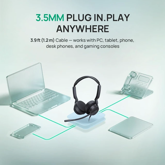 Alt view image 5 of 7 - UHD422 Dual-Ear 3.5MM Wired Headset, Noise Cancelling Microphone | On-Ear Computer Headphones, Teams/Zoom Certified,PC, Laptop, Phone,3.9ft Cable,35mm Speaker, Online Classes, Work Meeting