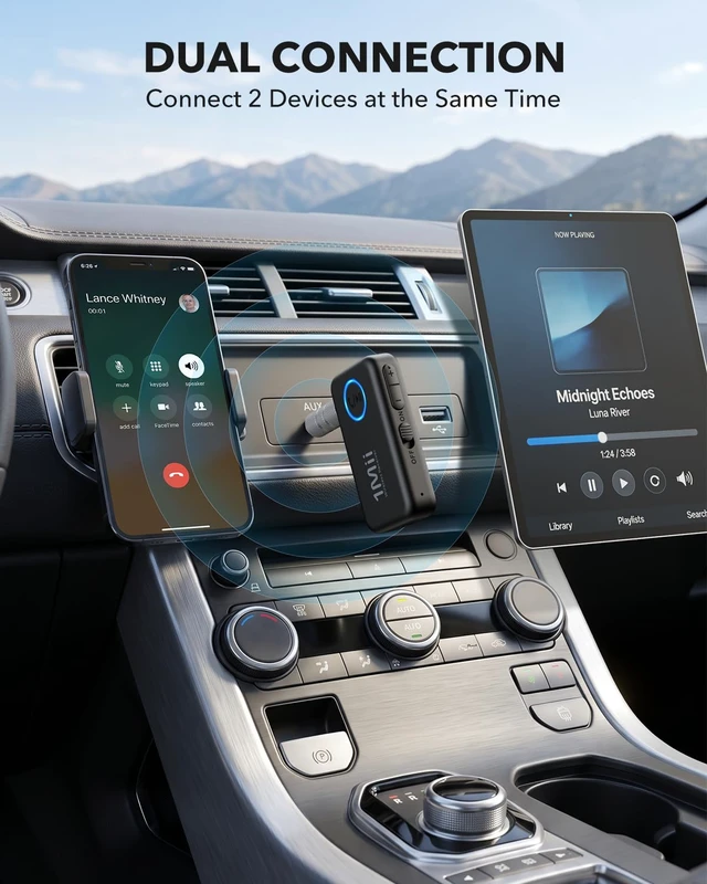 Alt view image 5 of 7 - Bluetooth 6.0 Receiver for Car, AUX Bluetooth Car Adapter | Wireless Audio Receiver for Home Stereo/Wired Headphones, Volume Control, Hands Free Calls, 16H Battery Life