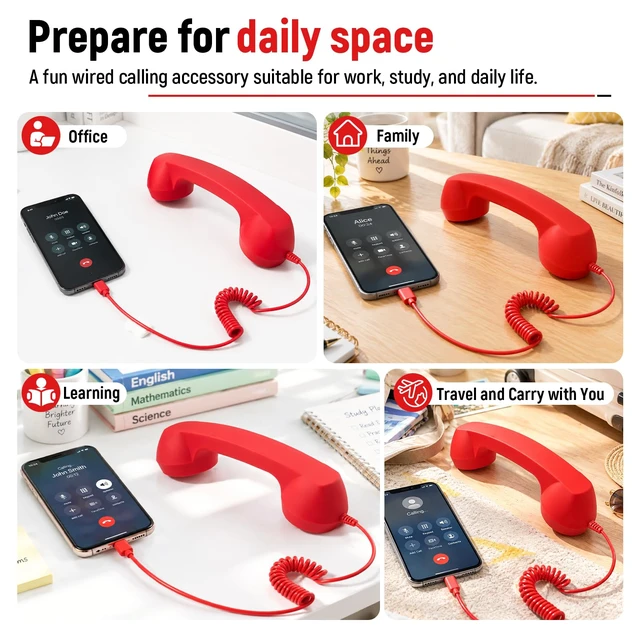 Alt view image 6 of 6 - 2027 Upgraded Retro Phone Handset for Smartphones,Clear Sound Quality Type-C Vintage Wired Plug in Handheld Cell Phone Receiver with Microphone,Office Desk Accessory,Plug in and Talk