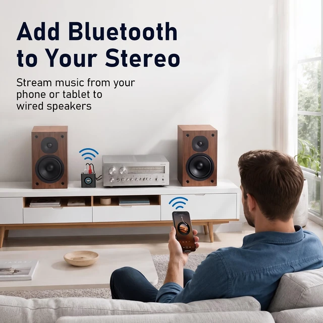Alt view image 2 of 7 - ML200 Bluetooth 6.0 Receiver for Home Stereo, AUX/RCA Audio Adapter | Bass Mode, 12H Playtime, Dual Device Connection, 5070 ft Range for Speakers, Amplifiers and Car Audio