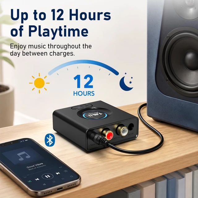 Alt view image 5 of 7 - ML200 Bluetooth 6.0 Receiver for Home Stereo, AUX/RCA Audio Adapter | Bass Mode, 12H Playtime, Dual Device Connection, 5070 ft Range for Speakers, Amplifiers and Car Audio