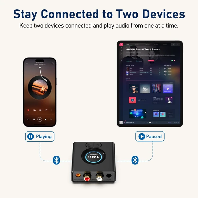 Alt view image 6 of 7 - ML200 Bluetooth 6.0 Receiver for Home Stereo, AUX/RCA Audio Adapter | Bass Mode, 12H Playtime, Dual Device Connection, 5070 ft Range for Speakers, Amplifiers and Car Audio
