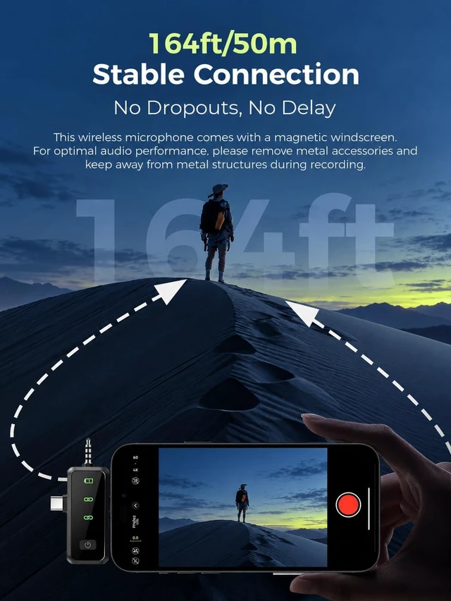 Alt view image 3 of 7 - Wireless Lavalier Microphone: Dual Mics for iPhones Android Interview Vlog | Low-latency real-time monitoring. One-click mute, wind-proof and noise reduction to cope with complex environments.