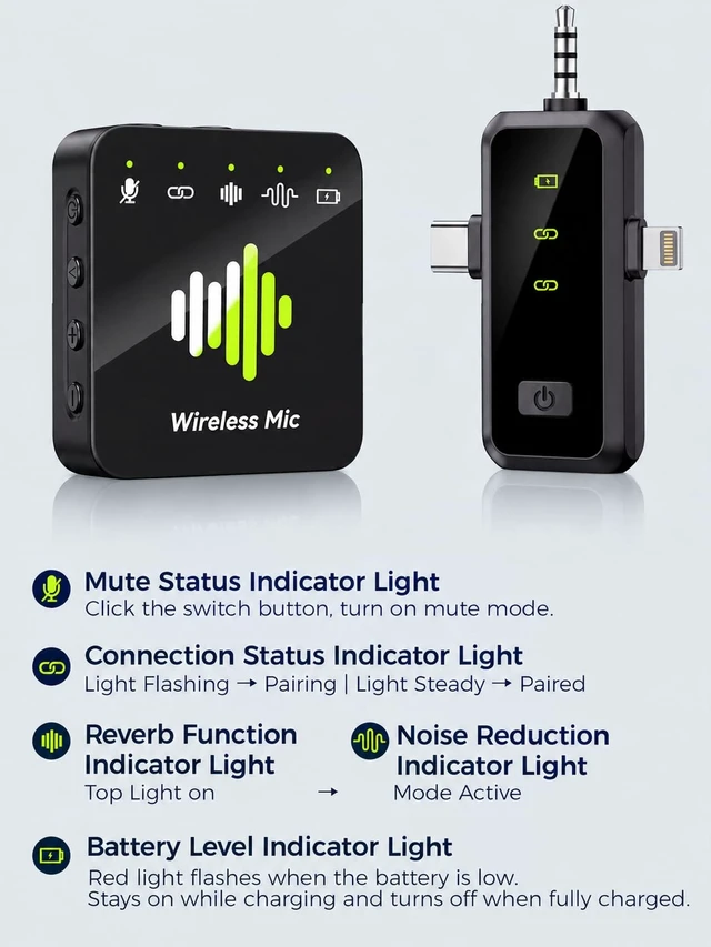 Alt view image 5 of 7 - Wireless Lavalier Microphone: Dual Mics for iPhones Android Interview Vlog | Low-latency real-time monitoring. One-click mute, wind-proof and noise reduction to cope with complex environments.