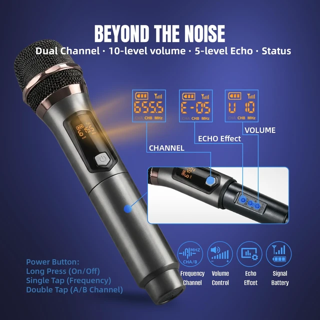 Alt view image 4 of 7 - Wireless Karaoke Microphone, Rechargeable Wireless Microphone System for Singing and Karaoke, 2.4G Handheld Wireless Microphones with Type-C Charging, 500 ft Range, 6.35mm/3.5mm Mic Input