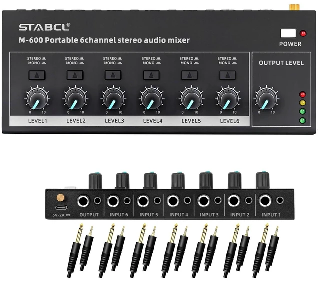 Main image of Mini 6-Channel Audio Mixer with 6 input 6.35mm&3.5mm Jack, Stereo Line Mixer for Sub-Mixing, Multi-Input (Mic/Guitar/Keyboard/Bass), Powered by 5V DC
