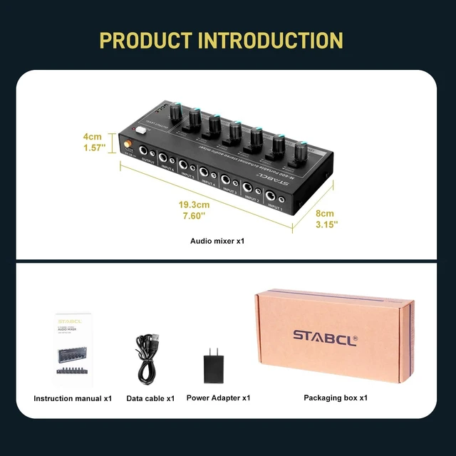 Alt view image 7 of 7 - Mini 6-Channel Audio Mixer with 6 input 6.35mm&3.5mm Jack, Stereo Line Mixer for Sub-Mixing, Multi-Input (Mic/Guitar/Keyboard/Bass), Powered by 5V DC