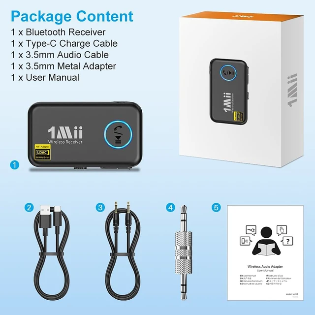 Alt view image 7 of 7 - LDAC Bluetooth Aux Adapter for Car, Bluetooth Car Receiver | Volume Control, 10H Battery Life, Hands Free Calls, Wireless Audio Receiver for Home Stereo/Wired Headphones/Speaker