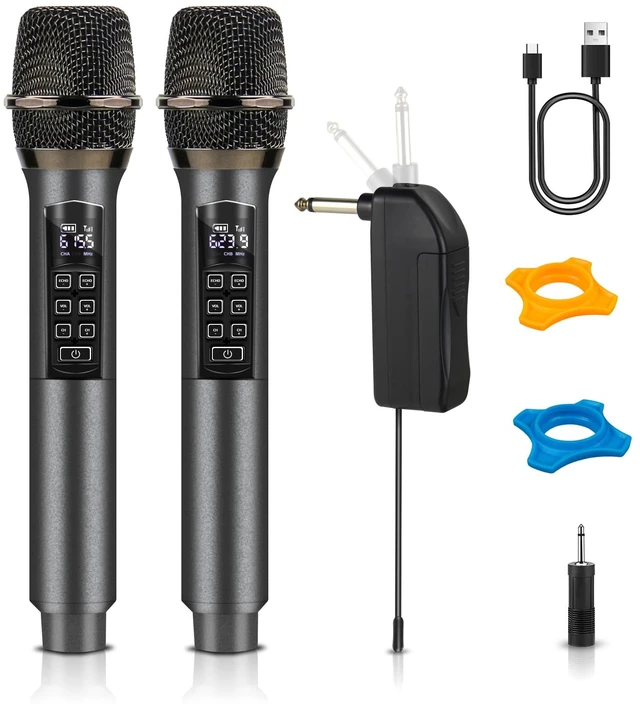 Main image of Wireless Microphones for Karaoke Singing, Professional Dual Cordless Mic System with 500ft Range, Rechargeable Receiver, 2.4GHz Auto-Connect, AI Noise Cancelling, Echo/Vol Control for DJ Church Party