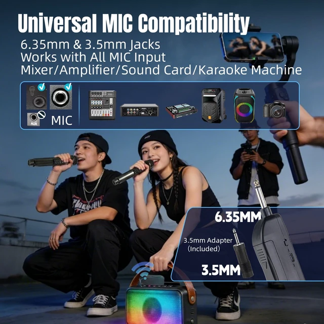 Alt view image 7 of 7 - Wireless Microphones for Karaoke Singing, Professional Dual Cordless Mic System with 500ft Range, Rechargeable Receiver, 2.4GHz Auto-Connect, AI Noise Cancelling, Echo/Vol Control for DJ Church Party