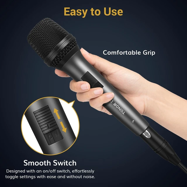 Alt view image 4 of 7 - Professional Vocal Microphone for Singing, Dynamic Wired Karaoke Mic | Handheld Cardioid Microfono with 450 cm/157inch XLR to 1/4" Cable, for Speakers, Studio Mixer, Amp, for Speech, Party, D5