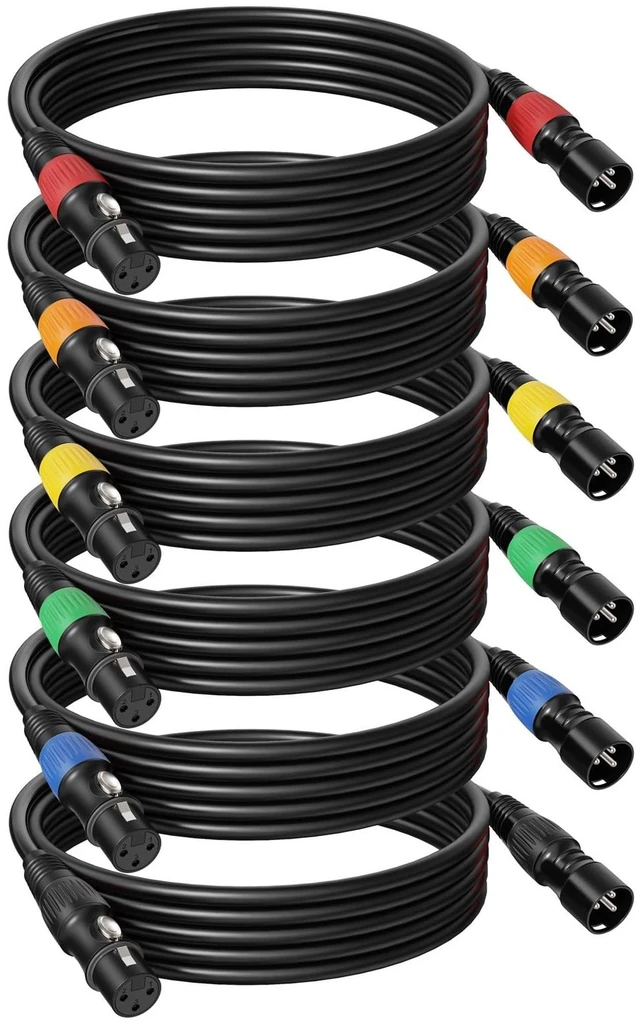 Main image of 6Pack 10ft ColorCoded XLR Cables, Male to Female Microphone Cable | OFC OxygenFree Copper Mic Cable, Professional Microphone Cord for Mixer, Amp, Podcast, Stage and Recording Studio Equipment