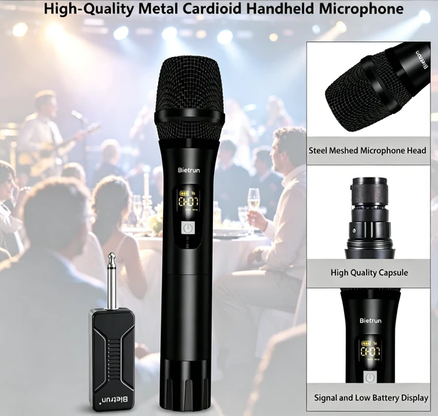 Alt view image 3 of 7 - Wireless Microphone, Dynamic Microphone with Rechargeable Receiver | Auto Connect,All Metal Design,160ft Range,Cordless Mic for Karaoke Machine,Amplifier Speaker,Mixer,iPhone,Camera, Interview