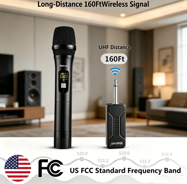 Alt view image 2 of 7 - Wireless Microphone, Dynamic Microphone with Rechargeable Receiver | Auto Connect,All Metal Design,160ft Range,Cordless Mic for Karaoke Machine,Amplifier Speaker,Mixer,iPhone,Camera, Interview