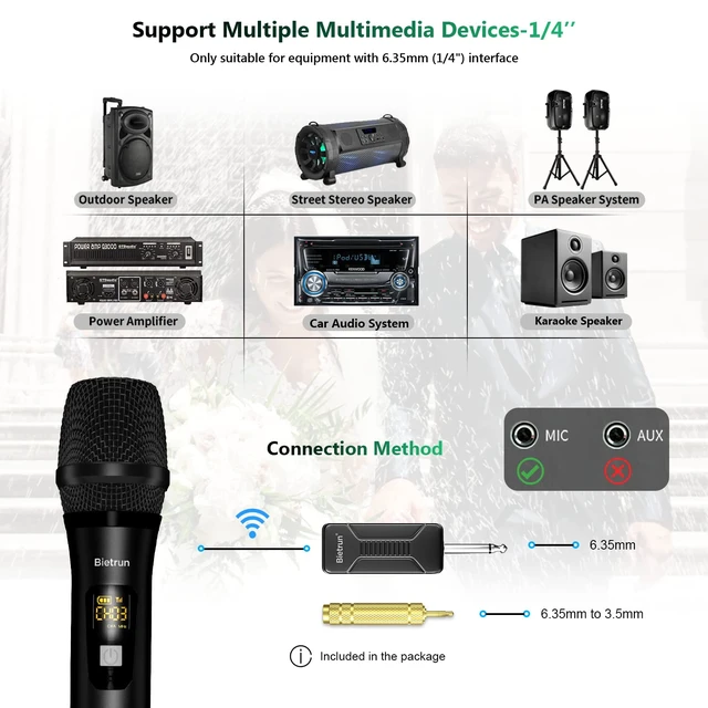 Alt view image 6 of 7 - Wireless Microphone, Dynamic Microphone with Rechargeable Receiver | Auto Connect,All Metal Design,160ft Range,Cordless Mic for Karaoke Machine,Amplifier Speaker,Mixer,iPhone,Camera, Interview