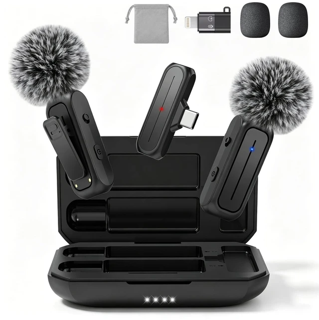 Main image of Wireless Mini Microphone for iPhone, Android Phone - Lavalier Lapel Mic for Audio Video Recording - Clip on Content Creator Microphones for YouTube Tiktok Podcast(with Charging Case)
