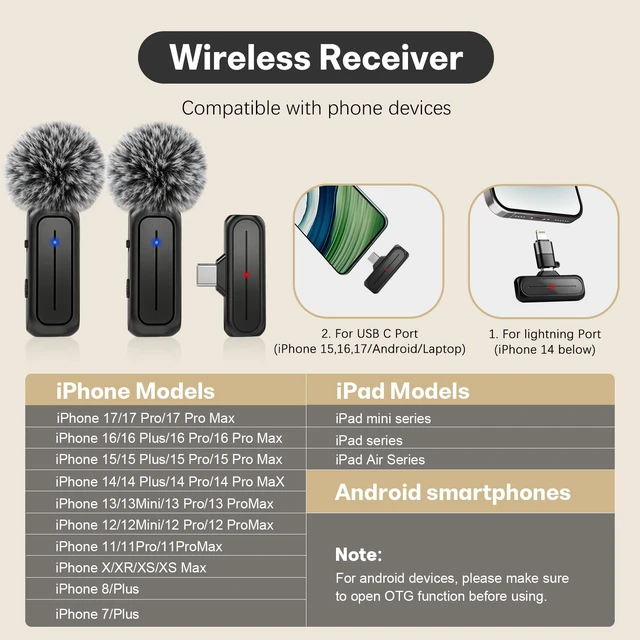 Alt view image 2 of 7 - Wireless Mini Microphone for iPhone, Android Phone - Lavalier Lapel Mic for Audio Video Recording - Clip on Content Creator Microphones for YouTube Tiktok Podcast(with Charging Case)