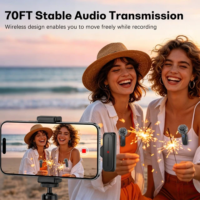 Alt view image 5 of 7 - Wireless Mini Microphone for iPhone, Android Phone - Lavalier Lapel Mic for Audio Video Recording - Clip on Content Creator Microphones for YouTube Tiktok Podcast(with Charging Case)