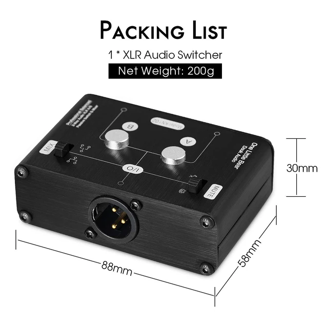 Alt view image 5 of 7 - 2 Way XLR Balanced Stereo Audio Switcher Passive A/B Mini Switch Box Mixer Sound Splitter (KN102, 2-IN-1-OUT)