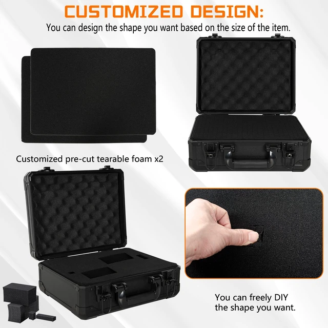 Alt view image 3 of 7 - 13 Inch Hard Carrying Storage Case | Ideal for Microphone & Camera Gear Transportation, DJ Mixer Case with Customizable Pre-Diced Foam, 13 X 10 X 5.5 Inch, Black