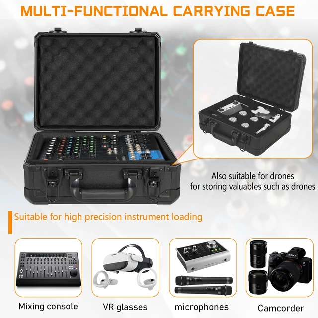 Alt view image 4 of 7 - 13 Inch Hard Carrying Storage Case | Ideal for Microphone & Camera Gear Transportation, DJ Mixer Case with Customizable Pre-Diced Foam, 13 X 10 X 5.5 Inch, Black