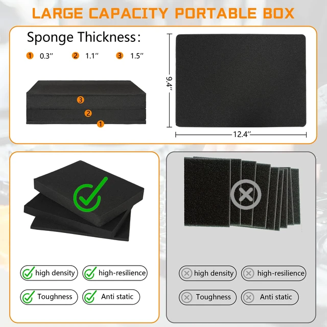 Alt view image 6 of 7 - 13 Inch Hard Carrying Storage Case | Ideal for Microphone & Camera Gear Transportation, DJ Mixer Case with Customizable Pre-Diced Foam, 13 X 10 X 5.5 Inch, Black