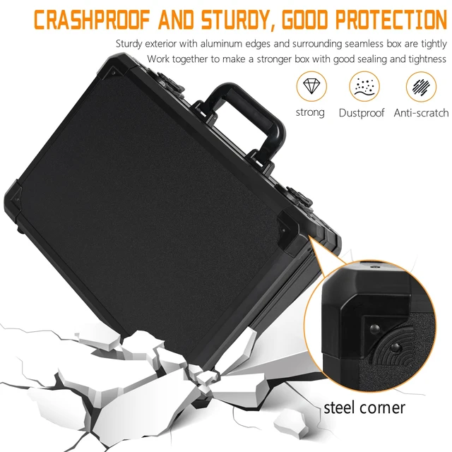 Alt view image 7 of 7 - 13 Inch Hard Carrying Storage Case | Ideal for Microphone & Camera Gear Transportation, DJ Mixer Case with Customizable Pre-Diced Foam, 13 X 10 X 5.5 Inch, Black