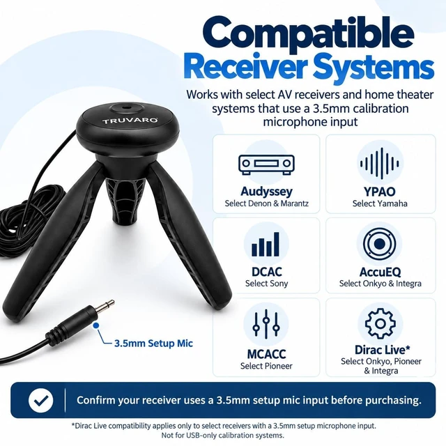 Alt view image 3 of 7 - Calibration Microphone for Onkyo Pioneer Denon Marantz Yamaha Integra Sony | For select Onkyo TX-RZ, SR, SA, NR, HT-R, NR555, NR6050, NR646, NR545, NR676, NR656 & Pioneer VSX AXD SC XXD VSX