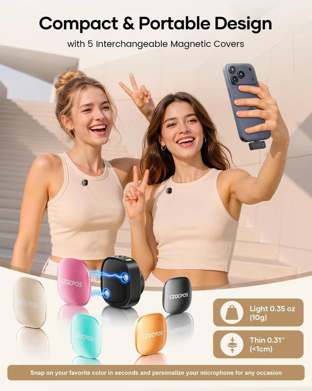 Alt view image 6 of 7 - Wireless Microphone for iPhone iPad Android PC, 2 Pack lavalier microphone | Wireless Mic with 48kHz/24-Bit,Noise Cancellation,Plug and Play Mini Microphone for Video Recording Podcast YouTube Vlog