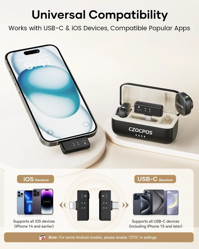 Alt view image 7 of 7 - Wireless Microphone for iPhone iPad Android PC, 2 Pack lavalier microphone | Wireless Mic with 48kHz/24-Bit,Noise Cancellation,Plug and Play Mini Microphone for Video Recording Podcast YouTube Vlog