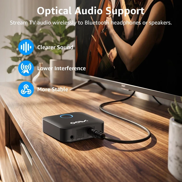 Alt view image 2 of 7 - Optical Bluetooth Transmitter Receiver for TV, Wireless Audio Adapter | Bluetooth 5.3 adapter for TV/PC, aptX Adaptive HD Low Latency, Dual Link, Volume Control, Optical & 3.5mm AUX Input/Output