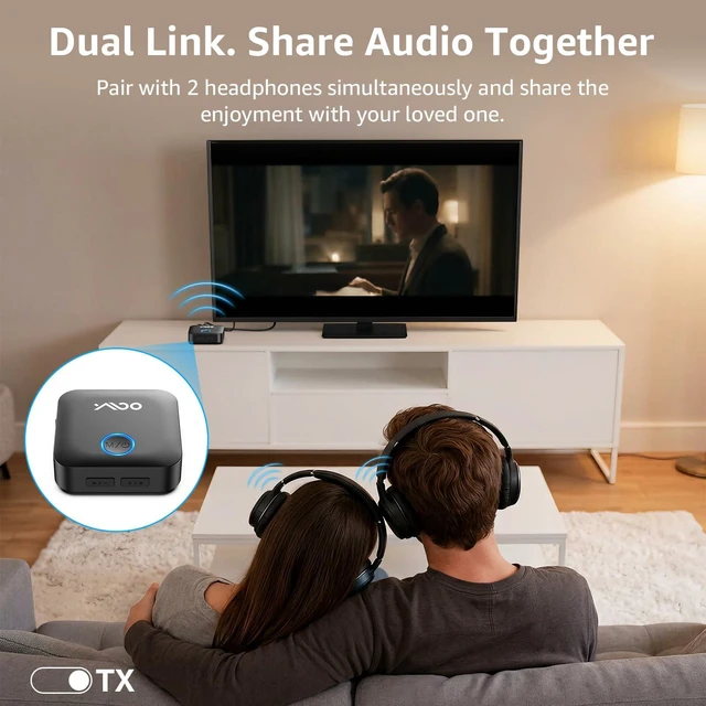 Alt view image 4 of 7 - Optical Bluetooth Transmitter Receiver for TV, Wireless Audio Adapter | Bluetooth 5.3 adapter for TV/PC, aptX Adaptive HD Low Latency, Dual Link, Volume Control, Optical & 3.5mm AUX Input/Output
