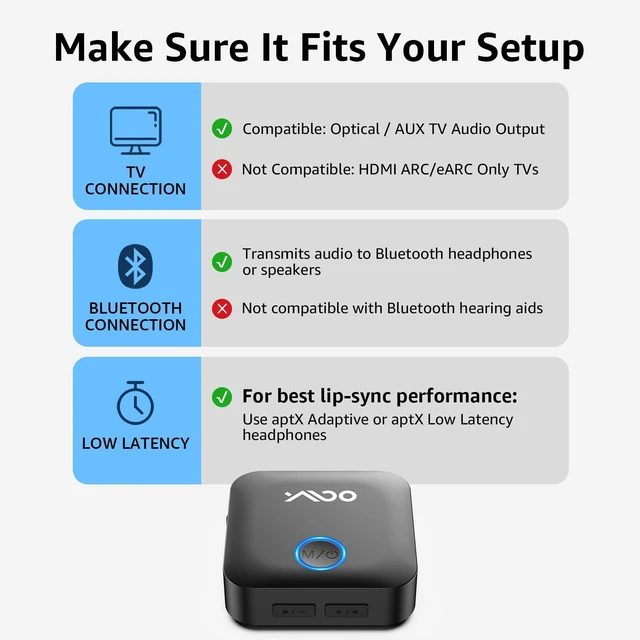 Alt view image 7 of 7 - Optical Bluetooth Transmitter Receiver for TV, Wireless Audio Adapter | Bluetooth 5.3 adapter for TV/PC, aptX Adaptive HD Low Latency, Dual Link, Volume Control, Optical & 3.5mm AUX Input/Output