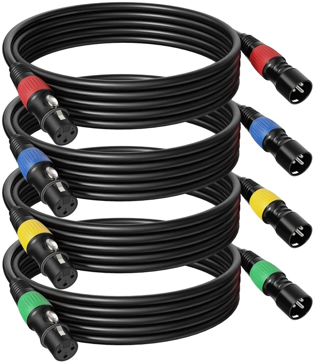 Main image of 4Pack 25ft ColorCoded XLR Cables, Male to Female Microphone Cable | OFC OxygenFree Copper Mic Cord, Professional Microphone Cord for Mixer, Amp, Podcast, Stage & Recording Studio Equipment