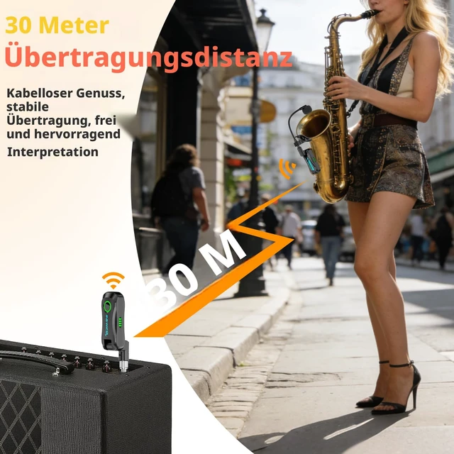 Alt view image 7 of 7 - 2.4G Wireless Saxophone Microphone System, Clip-On Instrument Microphone for Brass (Trumpet, Trombone, Tuba, Cornet, French Horn), Low Latency Wireless Mic for Practice, Teaching & Small Gigs