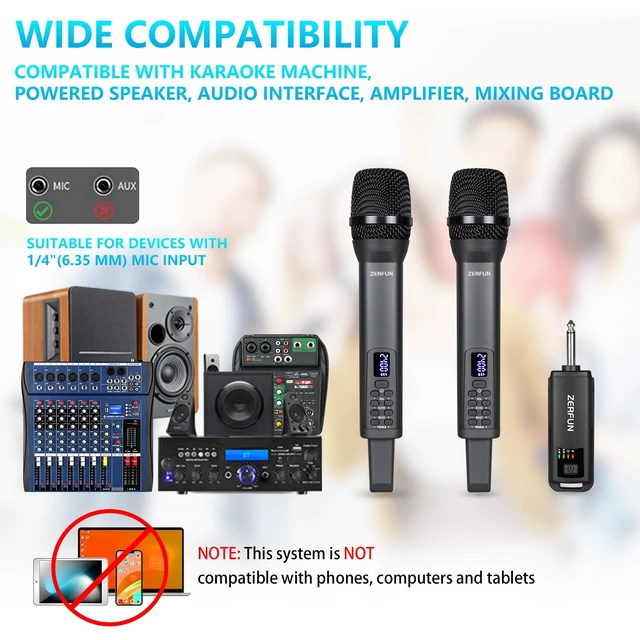 Alt view image 2 of 7 - Rechargeable Wireless Microphones Dual, D240, Grey | Pro Handheld Cordless Mics System Dynamic with Echo Treble BASS VOL Control for Karaoke Singing Church Party, 1/4'' Output