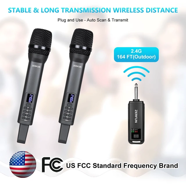 Alt view image 5 of 7 - Rechargeable Wireless Microphones Dual, D240, Grey | Pro Handheld Cordless Mics System Dynamic with Echo Treble BASS VOL Control for Karaoke Singing Church Party, 1/4'' Output