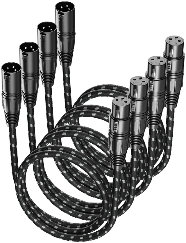Main image of XLR Cables 3ft 4 Pack,Short Microphone Cable Nylon Braided,3 Pin | XLR Male to Female Balanced Cord,3 Foot Short Mic Cord OFC Oxygen-Free Copper for Microphones, Mixer, Speaker,PA Black